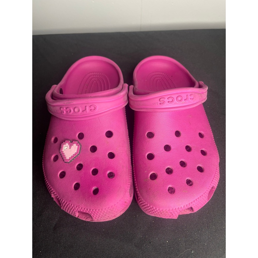 Crocs Classic Clog Pink Mens 5 Womens 7 Pixel Heart Jibbitz Slip On Shoes